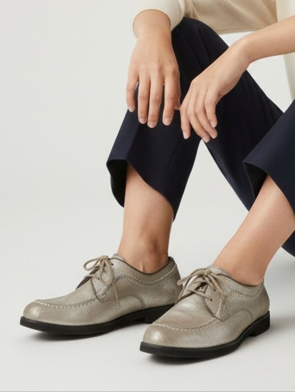 Hush Puppies Lifetime Silver Metallic Leather Oxfords